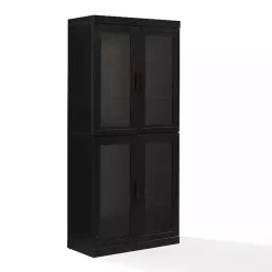 Kirklands Home Tall Black Wood and Glass Door Storage Cabinet Online