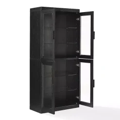 Kirklands Home Tall Black Wood and Glass Door Storage Cabinet Online