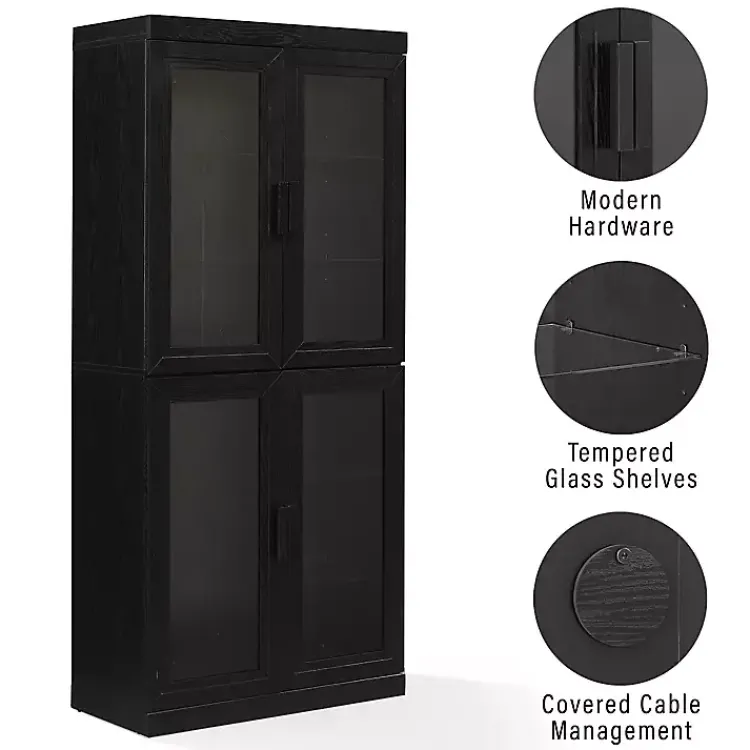 Kirklands Home Tall Black Wood and Glass Door Storage Cabinet Online