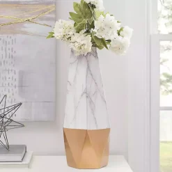 Vases>Kirklands Home Tall Gold Marble Ceramic Vase