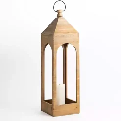 Lanterns>Kirklands Home Tall Natural Wood Open Lantern Brown