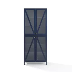 Kirklands Home Tall Navy Triangle 4-Door Wood Cabinet Blue Hot