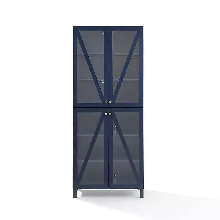 Kirklands Home Tall Navy Triangle 4-Door Wood Cabinet Blue Hot
