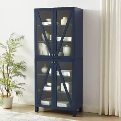 Kirklands Home Tall Navy Triangle 4-Door Wood Cabinet Blue Hot