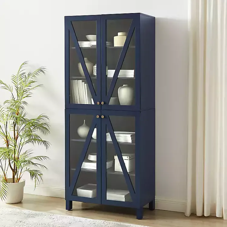 Kirklands Home Tall Navy Triangle 4-Door Wood Cabinet Blue Hot