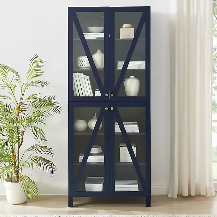 Kirklands Home Tall Navy Triangle 4-Door Wood Cabinet Blue Hot