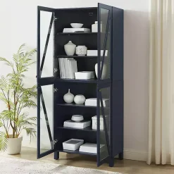 Kirklands Home Tall Navy Triangle 4-Door Wood Cabinet Blue Hot
