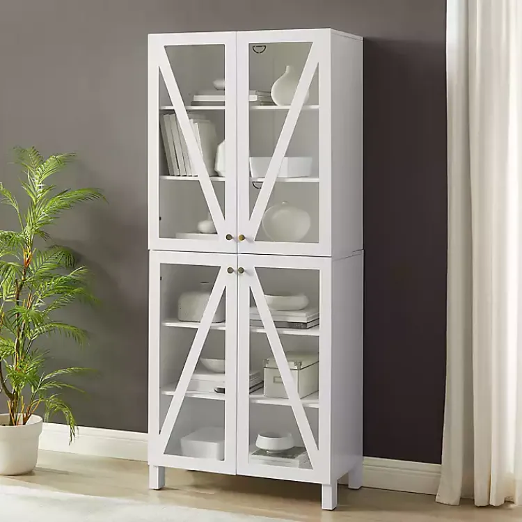 Kirklands Home Tall Triangle 4-Door Wood Cabinet White Outlet