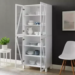 Kirklands Home Tall Triangle 4-Door Wood Cabinet White Outlet