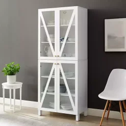 Kirklands Home Tall Triangle 4-Door Wood Cabinet White Outlet