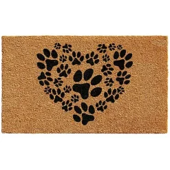 Kirklands Home Tan and Black Coir Heart Paws Doormat, 17x29 Outlet