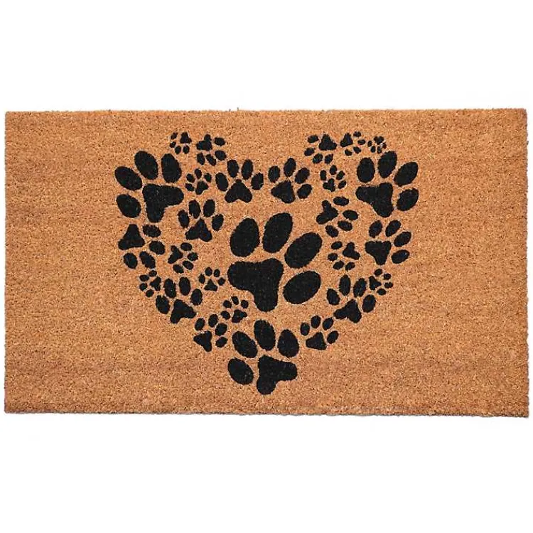Kirklands Home Tan and Black Coir Heart Paws Doormat, 24x36 Best