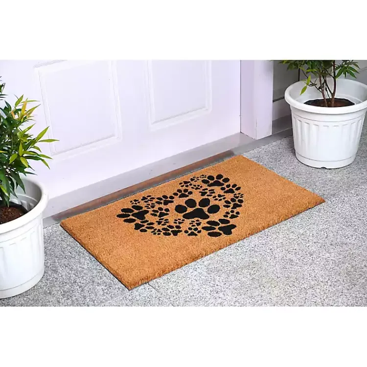 Kirklands Home Tan and Black Coir Heart Paws Doormat, 24x36 Best
