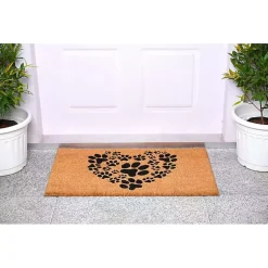 Kirklands Home Tan and Black Coir Heart Paws Doormat, 24x36 Best