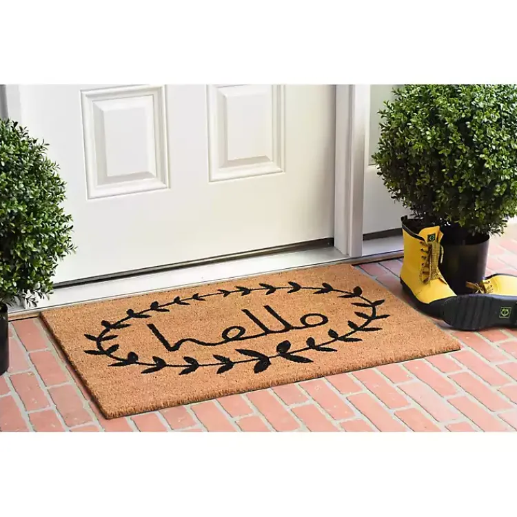 Kirklands Home Tan and Black Evergreen Hello Doormat, 36x24 in. Discount