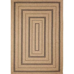 Kirklands Home Tan and Black Framed Indoor/Outdoor Area Rug, 7X9 Clearance