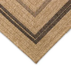 Kirklands Home Tan and Black Framed Indoor/Outdoor Area Rug, 7X9 Clearance