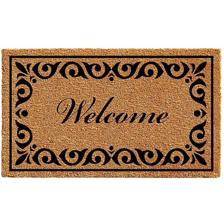 Kirklands Home Tan and Black Scroll Welcome Doormat, 72x36 in. Best