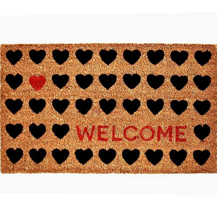 Kirklands Home Tan and Black Welcome Heart Doormat Clearance