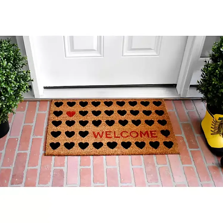 Kirklands Home Tan and Black Welcome Heart Doormat Clearance