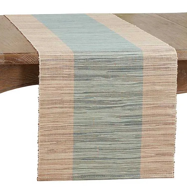Kirklands Home Tan and Blue Shimmer Banded Table Runner Best