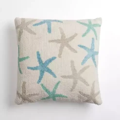 Pillows>Kirklands Home Tan and Blue Starfish Hooked Pillow