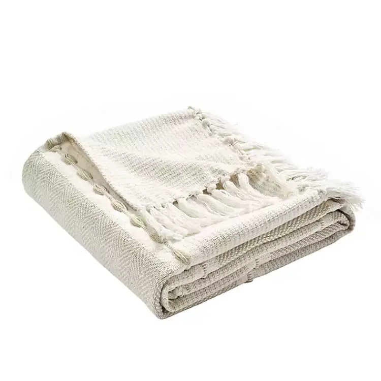 Blankets & Throws>Kirklands Home Tan and White Herringbone Stripe Throw