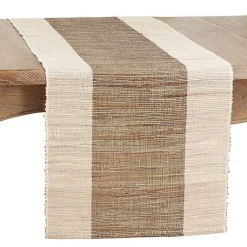 Kirklands Home Tan and White Shimmer Banded Table Runner New