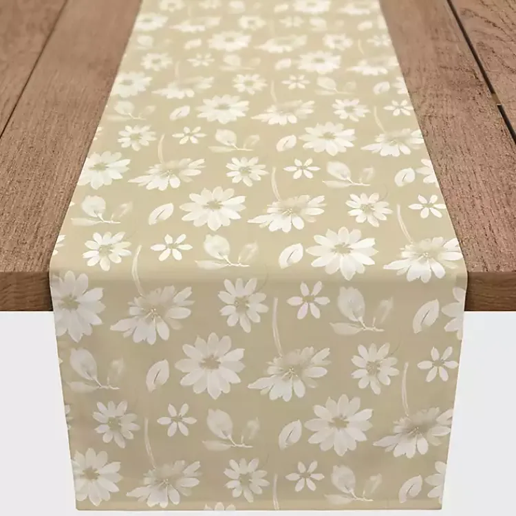 Kirklands Home Tan and White Wildflower Table Runner, 90 in.