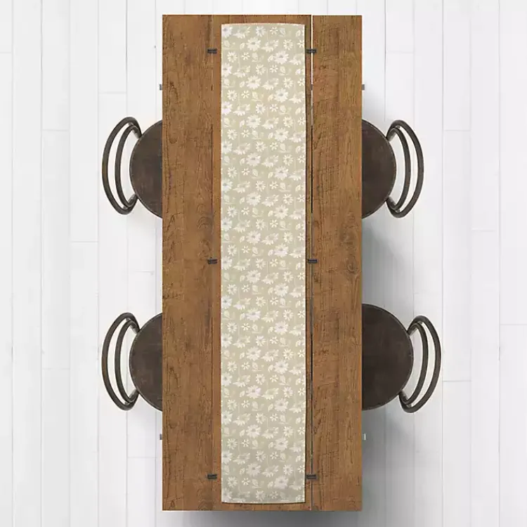 Kirklands Home Tan and White Wildflower Table Runner, 90 in.