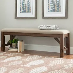 Kirklands Home Basketweave Upholstered Wood Bench Tan Discount