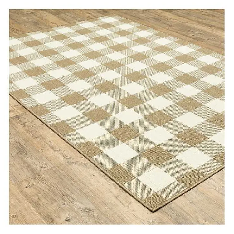 Kirklands Home Buffalo Check Outdoor Area Rug, 5x7 Tan Clearance
