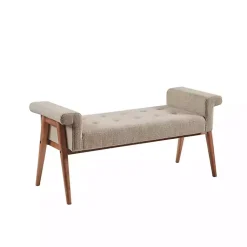 Kirklands Home Button Tufted Wood Bench Tan Sale