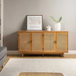Kirklands Home Cane Wood Storage Media Cabinet Tan Sale