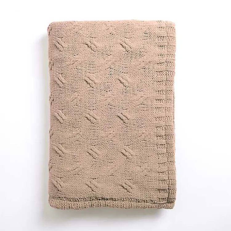 Blankets & Throws>Kirklands Home Chenille Cable Knit Throw Tan