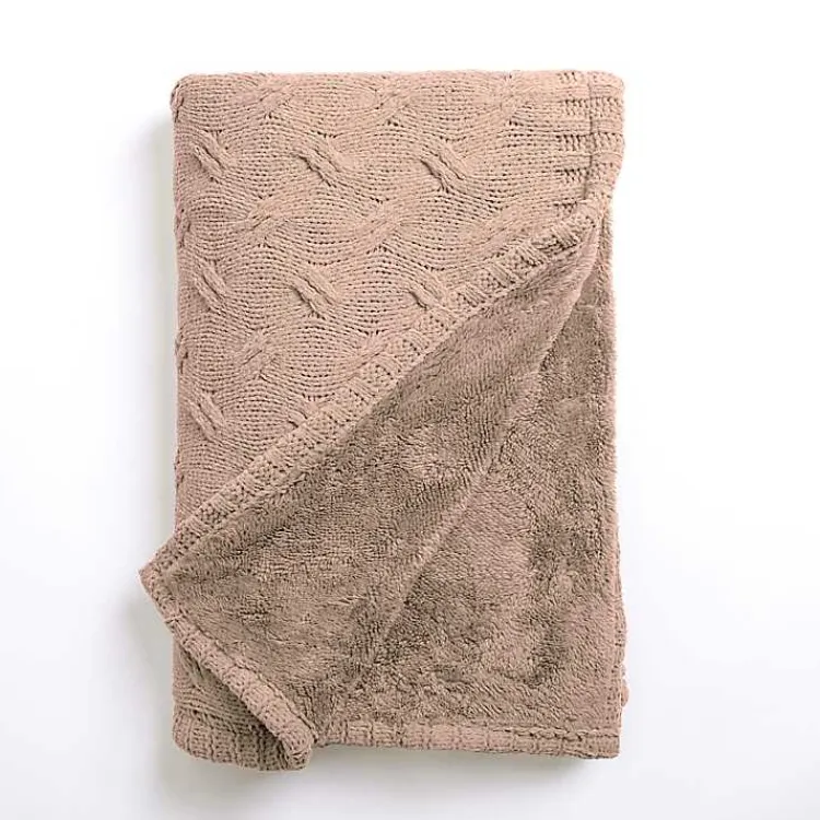 Blankets & Throws>Kirklands Home Chenille Cable Knit Throw Tan