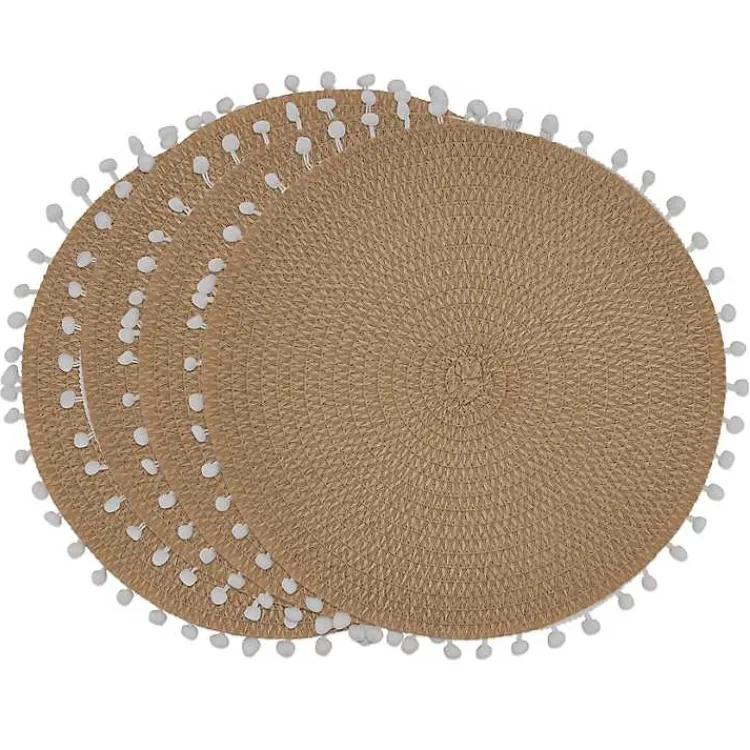 Kirklands Home Circular Pom Pom Placemats, Set of 4 Tan