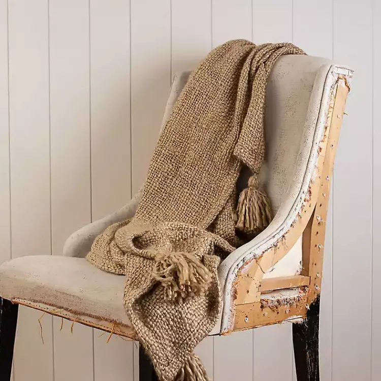 Blankets & Throws>Kirklands Home Corner Tassel Throw Blanket Tan