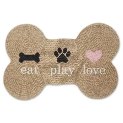 Kirklands Home Eat Play Love Bone-Shaped Pet Bowl Mat Tan Hot
