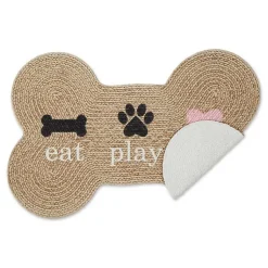Kirklands Home Eat Play Love Bone-Shaped Pet Bowl Mat Tan Hot
