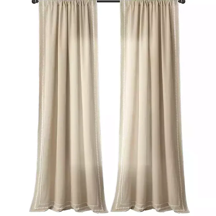 Kirklands Home Embroidered Ric Rac Curtain Panel, 84 in. Tan Clearance