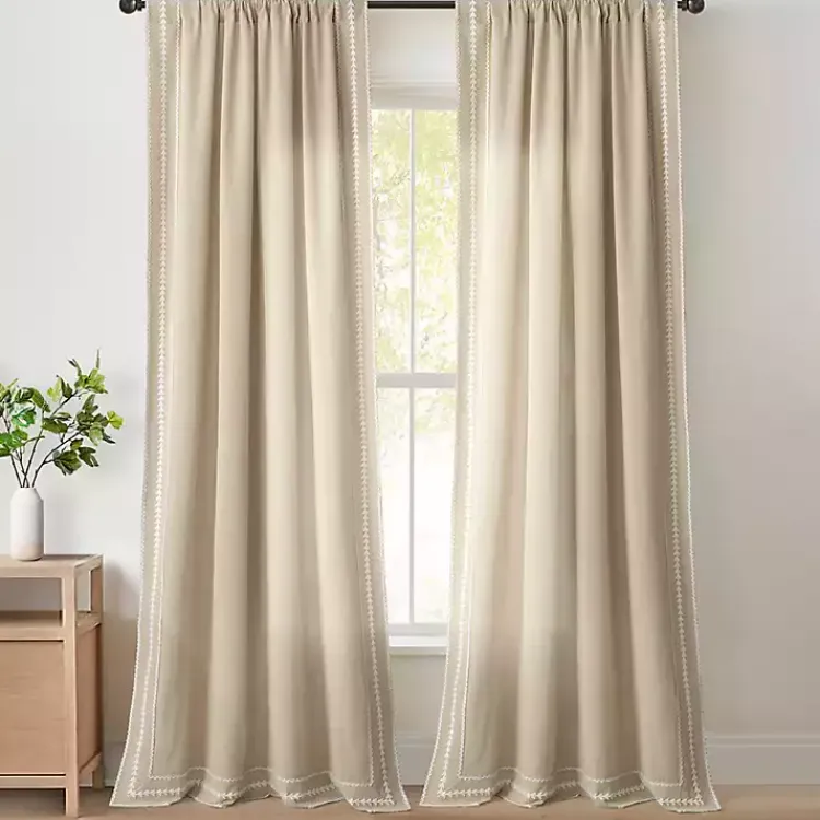 Kirklands Home Embroidered Ric Rac Curtain Panel, 84 in. Tan Clearance