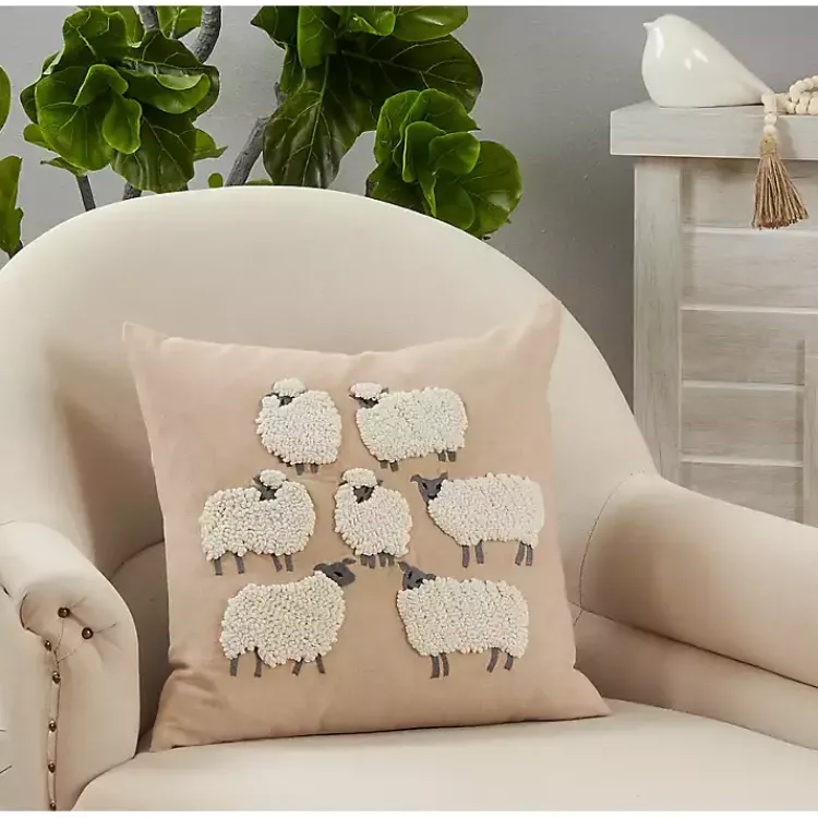Pillows>Kirklands Home Embroidered Sheep Accent Pillow Tan