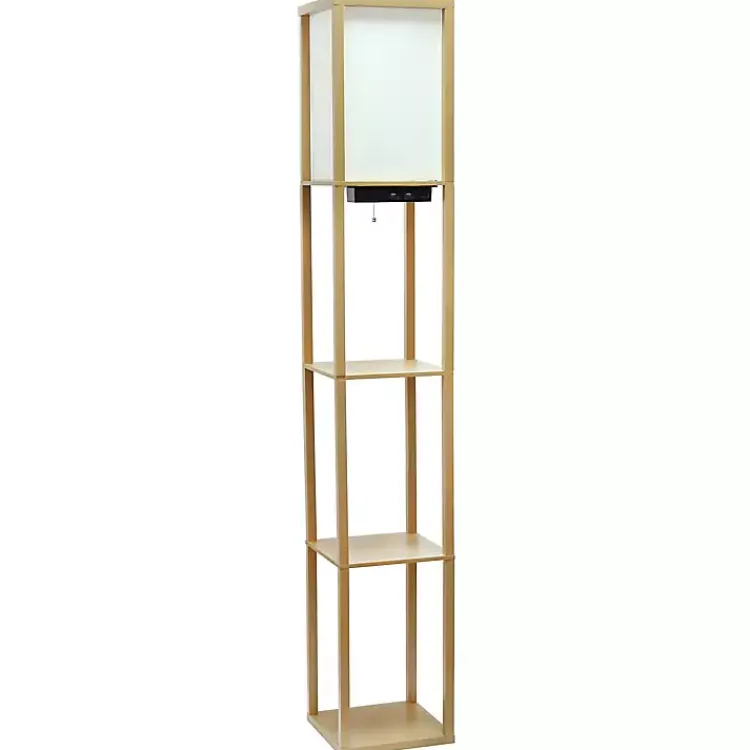 Kirklands Home Etagere Shelf Charging Floor Lamp Tan