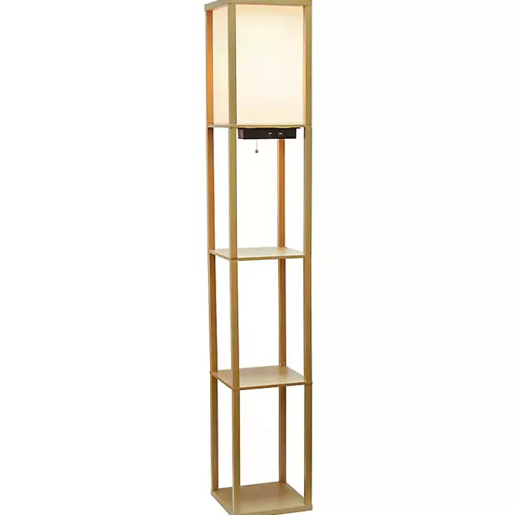 Kirklands Home Etagere Shelf Charging Floor Lamp Tan
