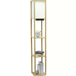 Kirklands Home Etagere Shelf Charging Floor Lamp Tan