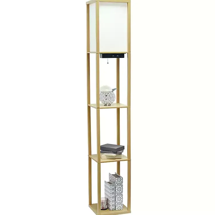 Kirklands Home Etagere Shelf Charging Floor Lamp Tan