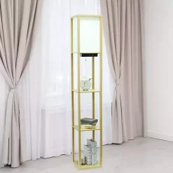 Kirklands Home Etagere Shelf Charging Floor Lamp Tan
