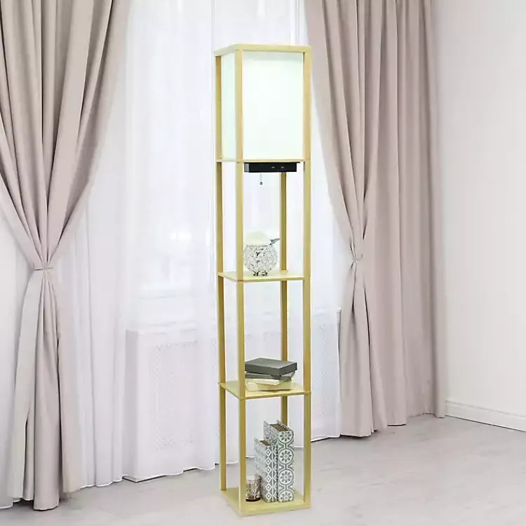 Kirklands Home Etagere Shelf Charging Floor Lamp Tan