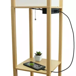 Kirklands Home Etagere Shelf Charging Floor Lamp Tan